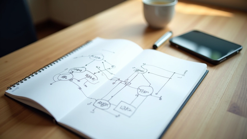 Notebook with hand-drawn network diagrams and baseline model sketches