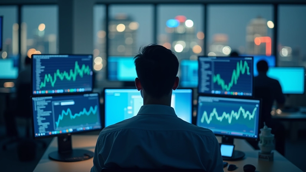 Professional analyzing financial data and transaction monitoring systems at workstation
